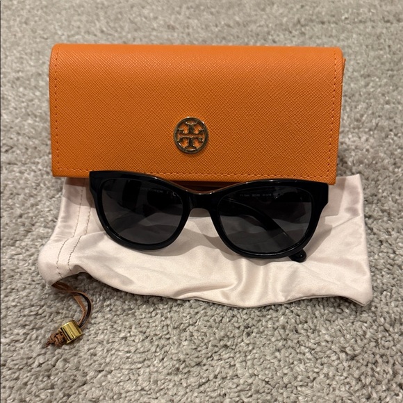 Tory Burch Black Sunglasses with Bold Orange Case - Picture 1 of 6